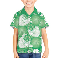 Green Aloha Hawaii Family Matching Puletasi and Hawaiian Shirt Monstera Hibiscus Plumeria Seamless Vibes - Polynesian Pride