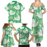 Green Aloha Hawaii Family Matching Summer Maxi Dress and Hawaiian Shirt Monstera Hibiscus Plumeria Seamless Vibes - Polynesian Pride