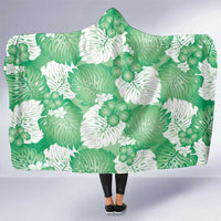 Green Aloha Hawaii Hooded Blanket Monstera Hibiscus Plumeria Seamless Vibes - Polynesian Pride