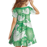 Green Aloha Hawaii Kid Short Sleeve Dress Monstera Hibiscus Plumeria Seamless Vibes - Polynesian Pride