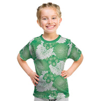 Green Aloha Hawaii Kid T Shirt Monstera Hibiscus Plumeria Seamless Vibes - Polynesian Pride