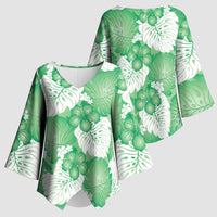 Green Aloha Hawaii Kimono Sleeve Blouse Monstera Hibiscus Plumeria Seamless Vibes - Polynesian Pride