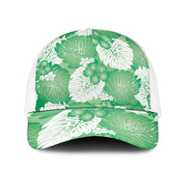 Green Aloha Hawaii Mesh Trucker Cap Monstera Hibiscus Plumeria Seamless Vibes - Polynesian Pride