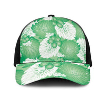 Green Aloha Hawaii Mesh Trucker Cap Monstera Hibiscus Plumeria Seamless Vibes - Polynesian Pride