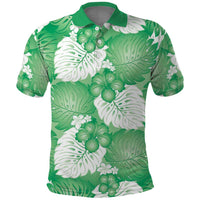 Green Aloha Hawaii Polo Shirt Monstera Hibiscus Plumeria Seamless Vibes LT14 Green - Polynesian Pride