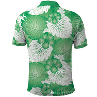 Green Aloha Hawaii Polo Shirt Monstera Hibiscus Plumeria Seamless Vibes LT14 - Polynesian Pride