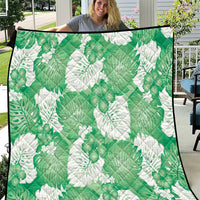 Green Aloha Hawaii Quilt Monstera Hibiscus Plumeria Seamless Vibes - Polynesian Pride