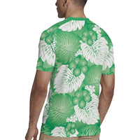 Green Aloha Hawaii Rugby Jersey Monstera Hibiscus Plumeria Seamless Vibes - Polynesian Pride