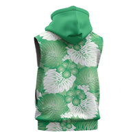 Green Aloha Hawaii Sleeveless Zip Hoodie Monstera Hibiscus Plumeria Seamless Vibes - Polynesian Pride