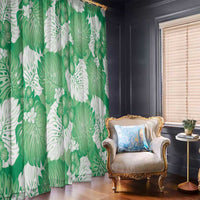 Green Aloha Hawaii Window Curtain Monstera Hibiscus Plumeria Seamless Vibes - Polynesian Pride