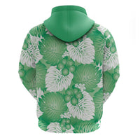 Green Aloha Hawaii Zip Hoodie Monstera Hibiscus Plumeria Seamless Vibes - Polynesian Pride