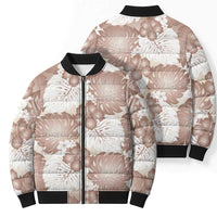 Mocha Mousse Aloha Hawaii Bomber Puffer Jacket Monstera Hibiscus Plumeria Seamless Vibes - Polynesian Pride