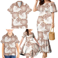 Mocha Mousse Aloha Hawaii Family Matching Mermaid Dress and Hawaiian Shirt Monstera Hibiscus Plumeria Seamless Vibes - Polynesian Pride