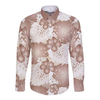 Mocha Mousse Aloha Hawaii Long Sleeve Button Shirt Monstera Hibiscus Plumeria Seamless Vibes - Polynesian Pride