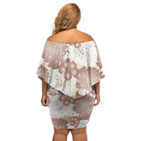 Mocha Mousse Aloha Hawaii Off Shoulder Short Dress Monstera Hibiscus Plumeria Seamless Vibes - Polynesian Pride