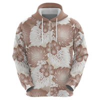Mocha Mousse Aloha Hawaii Zip Hoodie Monstera Hibiscus Plumeria Seamless Vibes - Polynesian Pride