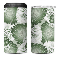Sage Green Aloha Hawaii 4 in 1 Can Cooler Tumbler Monstera Hibiscus Plumeria Seamless Vibes - Polynesian Pride