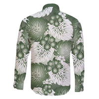 Sage Green Aloha Hawaii Family Matching Long Sleeve Bodycon Dress and Hawaiian Shirt Monstera Hibiscus Plumeria Seamless Vibes - Polynesian Pride