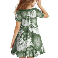 Sage Green Aloha Hawaii Family Matching Off The Shoulder Long Sleeve Dress and Hawaiian Shirt Monstera Hibiscus Plumeria Seamless Vibes - Polynesian Pride