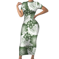 Sage Green Aloha Hawaii Family Matching Short Sleeve Bodycon Dress and Hawaiian Shirt Monstera Hibiscus Plumeria Seamless Vibes - Polynesian Pride
