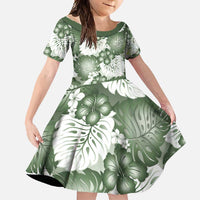 Sage Green Aloha Hawaii Family Matching Summer Maxi Dress and Hawaiian Shirt Monstera Hibiscus Plumeria Seamless Vibes - Polynesian Pride