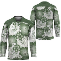 Sage Green Aloha Hawaii Hockey Jersey Monstera Hibiscus Plumeria Seamless Vibes - Polynesian Pride