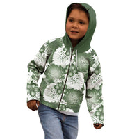 Sage Green Aloha Hawaii Kid Hoodie Monstera Hibiscus Plumeria Seamless Vibes - Polynesian Pride