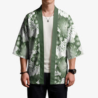 Sage Green Aloha Hawaii Kimono Monstera Hibiscus Plumeria Seamless Vibes - Polynesian Pride