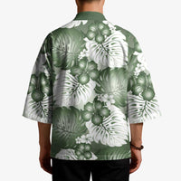 Sage Green Aloha Hawaii Kimono Monstera Hibiscus Plumeria Seamless Vibes - Polynesian Pride