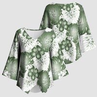 Sage Green Aloha Hawaii Kimono Sleeve Blouse Monstera Hibiscus Plumeria Seamless Vibes - Polynesian Pride