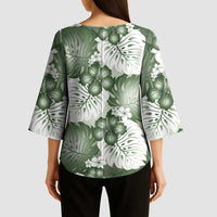 Sage Green Aloha Hawaii Kimono Sleeve Blouse Monstera Hibiscus Plumeria Seamless Vibes - Polynesian Pride
