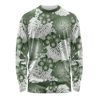 Sage Green Aloha Hawaii Long Sleeve Shirt Monstera Hibiscus Plumeria Seamless Vibes - Polynesian Pride