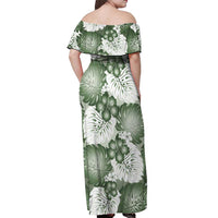 Sage Green Aloha Hawaii Off Shoulder Maxi Dress Monstera Hibiscus Plumeria Seamless Vibes - Polynesian Pride