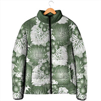 Sage Green Aloha Hawaii Padded Jacket Monstera Hibiscus Plumeria Seamless Vibes - Polynesian Pride