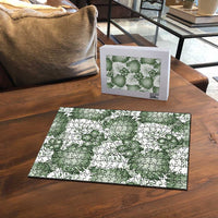 Sage Green Aloha Hawaii Puzzle Monstera Hibiscus Plumeria Seamless Vibes - Polynesian Pride