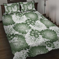 Sage Green Aloha Hawaii Quilt Bed Set Monstera Hibiscus Plumeria Seamless Vibes - Polynesian Pride