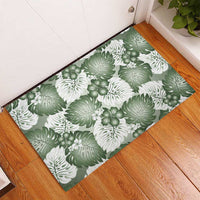 Sage Green Aloha Hawaii Rubber Doormat Monstera Hibiscus Plumeria Seamless Vibes - Polynesian Pride