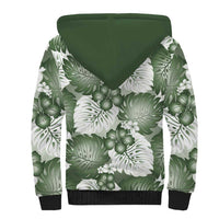 Sage Green Aloha Hawaii Sherpa Hoodie Monstera Hibiscus Plumeria Seamless Vibes - Polynesian Pride