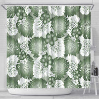 Sage Green Aloha Hawaii Shower Curtain Monstera Hibiscus Plumeria Seamless Vibes - Polynesian Pride