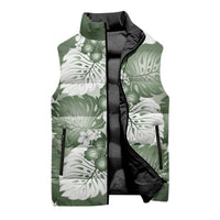 Sage Green Aloha Hawaii Sleeveless Puffer Jacket Monstera Hibiscus Plumeria Seamless Vibes - Polynesian Pride