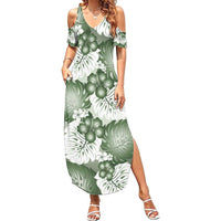 Sage Green Aloha Hawaii Summer Maxi Dress Monstera Hibiscus Plumeria Seamless Vibes - Polynesian Pride
