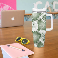 Sage Green Aloha Hawaii Tumbler With Handle Monstera Hibiscus Plumeria Seamless Vibes - Polynesian Pride
