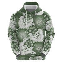 Sage Green Aloha Hawaii Zip Hoodie Monstera Hibiscus Plumeria Seamless Vibes - Polynesian Pride
