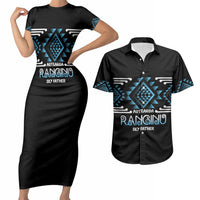 Aotearoa Atua Ranginui Personalised Couples Matching Short Sleeve Bodycon Dress and Hawaiian Shirt Maori Sky Father Taniko Motifs LT14 Blue - Polynesian Pride