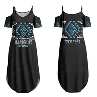 Aotearoa Atua Ranginui Personalised Family Matching Summer Maxi Dress and Hawaiian Shirt Maori Sky Father Taniko Motifs LT14 Mom's Dress Blue - Polynesian Pride