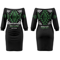 Aotearoa Atua Papatuanuku Personalised Couples Matching Off The Shoulder Long Sleeve Dress and Hawaiian Shirt Maori Earth Mother Taniko Motifs LT14 - Polynesian Pride