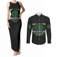 Aotearoa Atua Papatuanuku Personalised Couples Matching Tank Maxi Dress and Long Sleeve Button Shirt Maori Earth Mother Taniko Motifs LT14 Green - Polynesian Pride