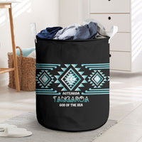 Aotearoa Atua Tangaroa Laundry Basket Maori God Of The Sea Taniko Motifs LT14 Turquoise - Polynesian Pride