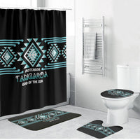 Aotearoa Atua Tangaroa Bathroom Set Maori God Of The Sea Taniko Motifs LT14 Bathroom Set (4 pcs) Turquoise - Polynesian Pride