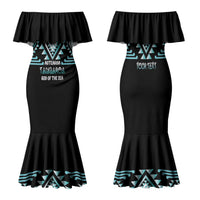 Aotearoa Atua Tangaroa Personalised Family Matching Mermaid Dress and Hawaiian Shirt Maori God Of The Sea Taniko Motifs LT14 Mom's Dress Turquoise - Polynesian Pride